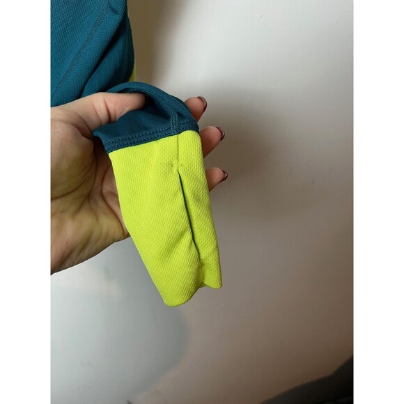 Nike Dri-FIT Running Shirt Womens XL Teal Yellow Long Sleeve Crewneck Thumbholes - Picture 3 of 7